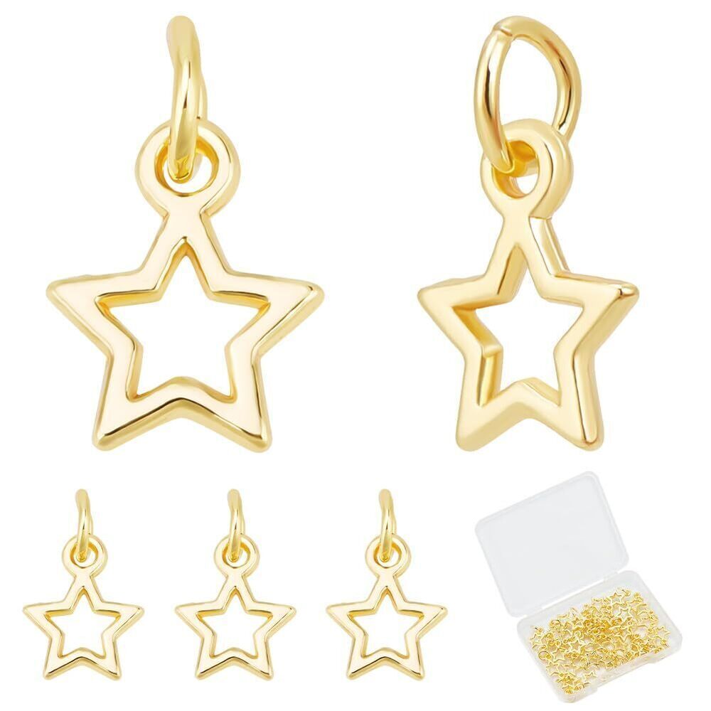 5947 1 Box 40Pcs Golden Star Charms Bulk Real 18K Gold Plated Brass Tibetan